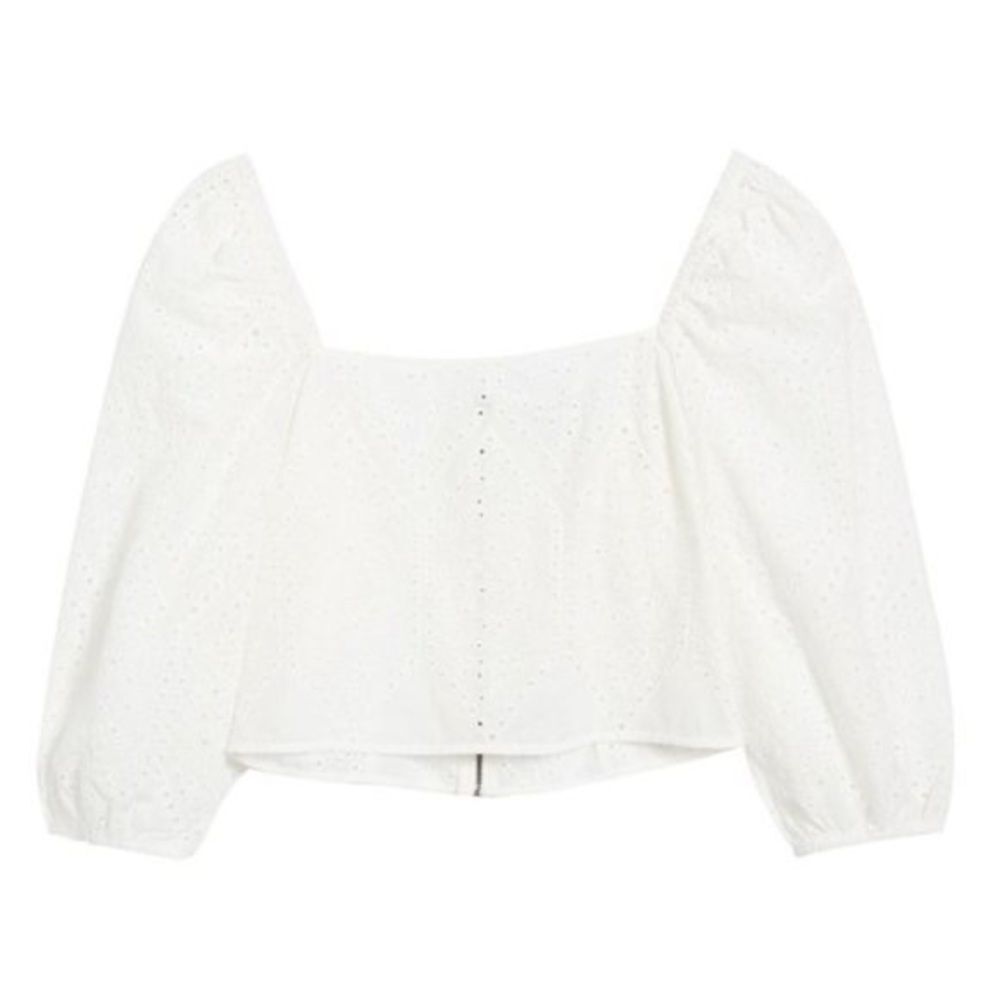 New no tags socialite crochet puff sleeve crop top large
